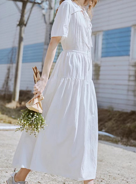 yunnnie博主同款法式复古系带连衣裙女2024年夏季 ins自制