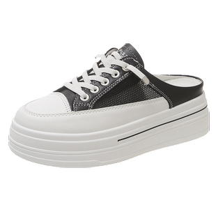 小白鞋包头半拖女厚底内增高松糕2026夏季新款爆时尚外穿百搭休闲