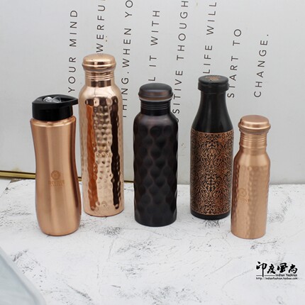 印度风尚 手工纯铜紫铜水瓶户外运动瑜伽壶随手冷水杯东南亚水瓶