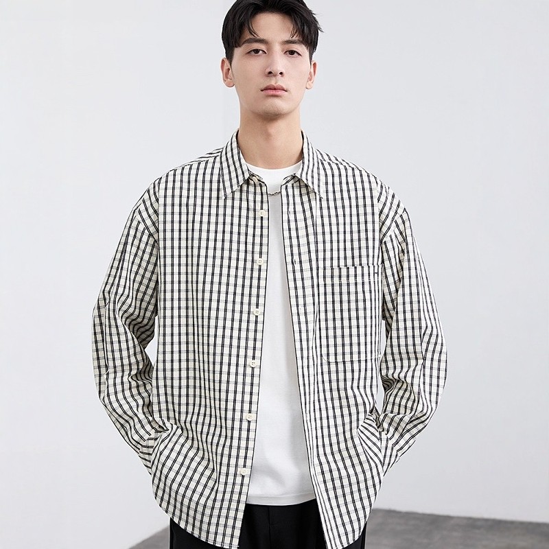 青年长袖衬衫宽松日系简约休闲格子上衣春季潮流百搭纯色衬衣男士,男装,衬衫,淘宝优惠券,粉丝福利购,淘宝优惠卷