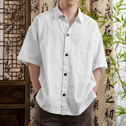 新中式男士棉麻衬衫短袖2025年新款夏季薄款透气休闲衬衣青年男装
