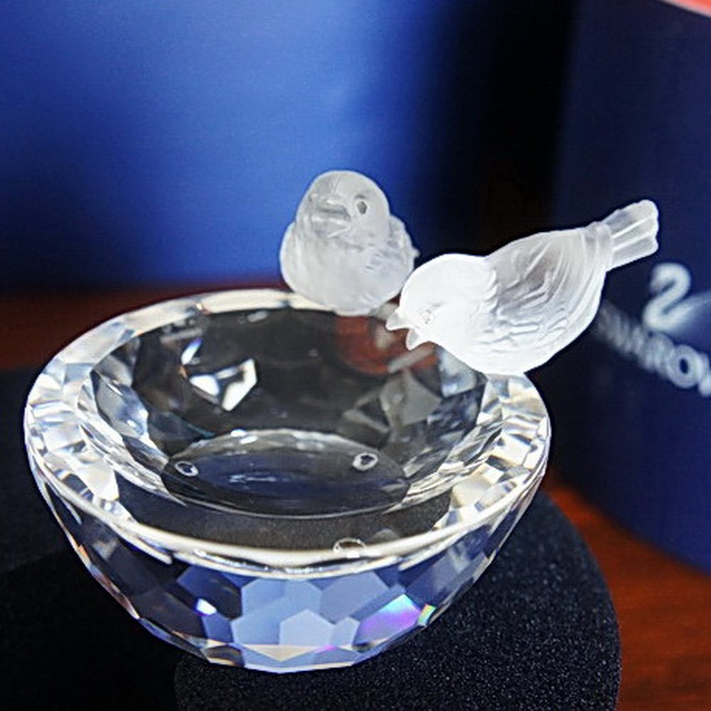 特价蓝色圆筒盒现货 施华洛世奇水晶小情鸟 摆件/烛台/烟缸010029