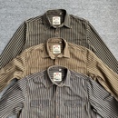 做旧长袖 纯棉阿美咔叽工装 衬衣男 休闲复古水洗竖条纹牛仔衬衫 美式