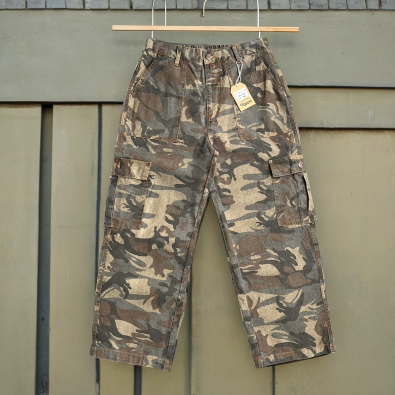 美式复古迷彩工装多口袋裤子男秋新款宽松直筒痞帅伞兵休闲长裤男