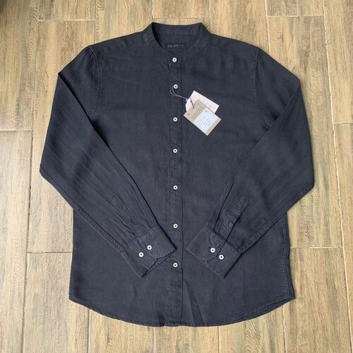 出口单 80%亚麻 立领春夏季男衬衫 棉麻复古水洗纯色宽松长袖衬衣