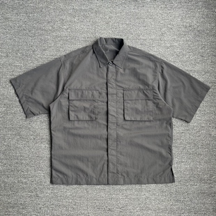 夏季日系户外机能工装休闲翻领短袖衬衫男宽松oversize薄衬衣