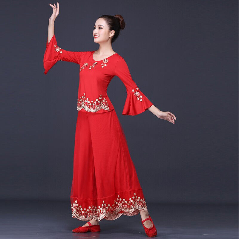 跳广场舞服装女新款2022中老年中国风秧歌舞蹈服扇子舞演出服红色
