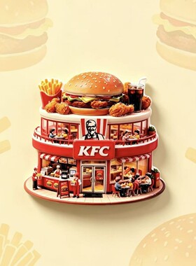 肯德基KFC树脂立体浮雕冰箱贴个性创意汉堡薯条装饰纪念品磁吸贴