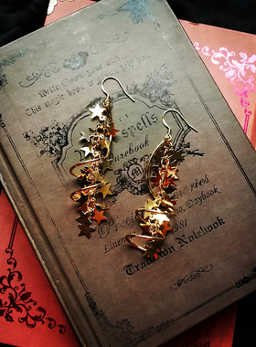 法扎摇滚莫扎特同人trop des étoiles金色螺旋星星流苏耳环 哥特