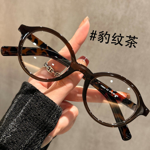 豹纹茶色眼镜女复古圆框老钱风