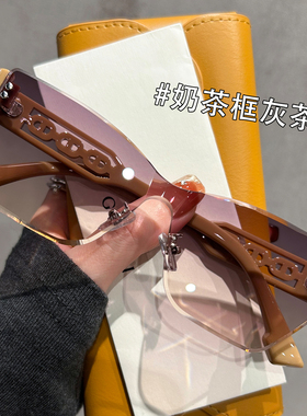 无边框茶色猫眼墨镜女款2025新款高级感网红欧美风太阳镜防紫外线