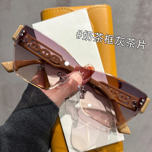 无边框茶色猫眼墨镜女款2025新款