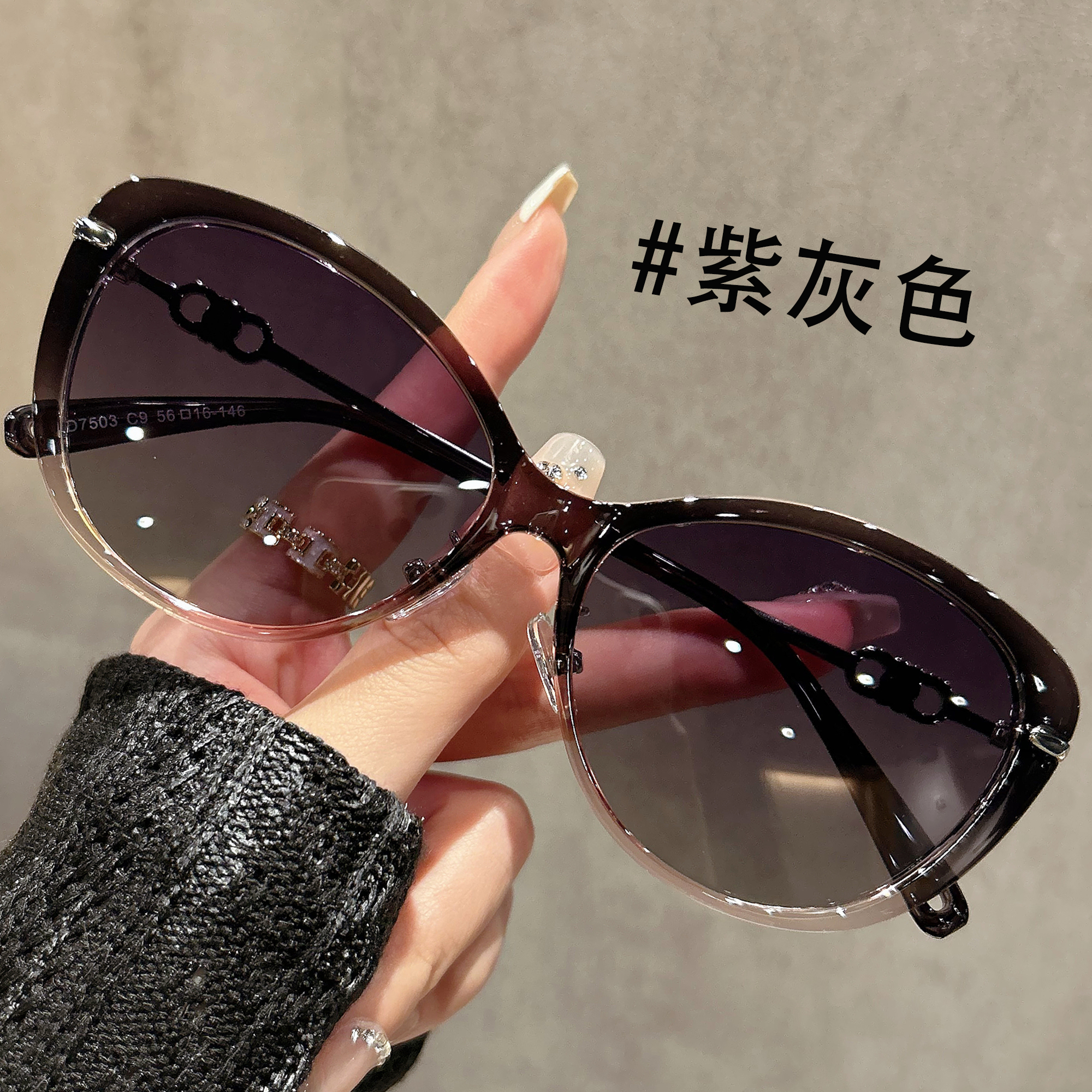 韩系茶色圆形猫眼墨镜女款高级感超轻TR偏光防晒太阳眼镜2025新款