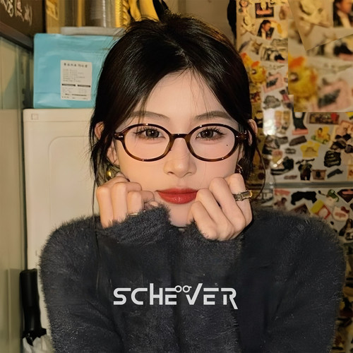 玳瑁小圆框书呆子眼镜可配近视