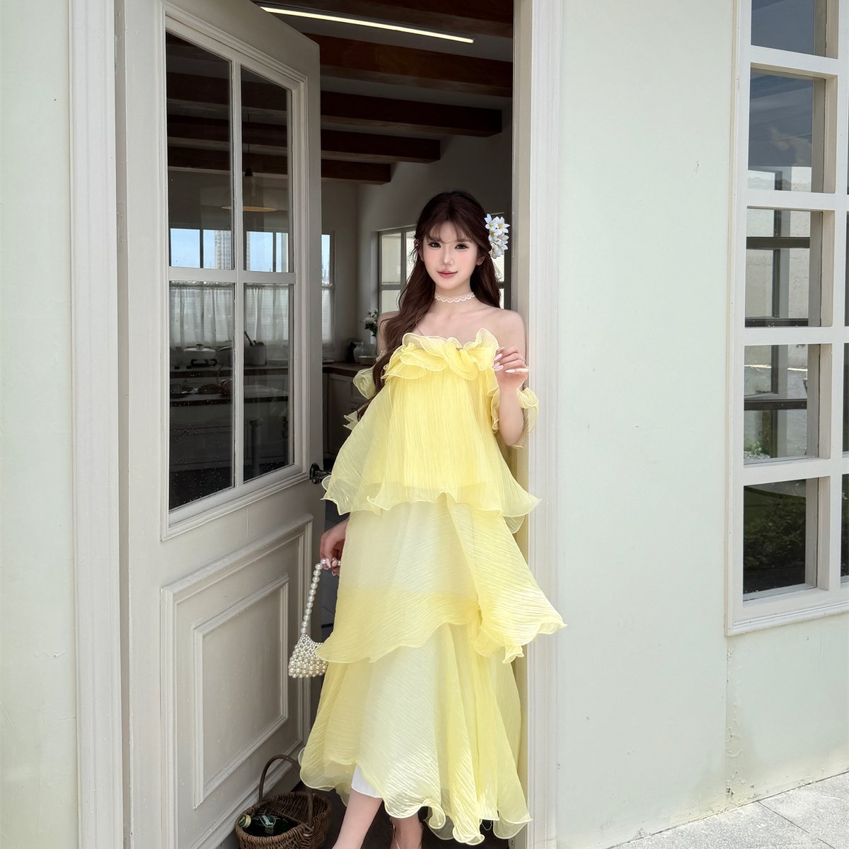 仙境之桥~氛围感立体荷叶边肌理光泽仙女裙连衣裙女图片
