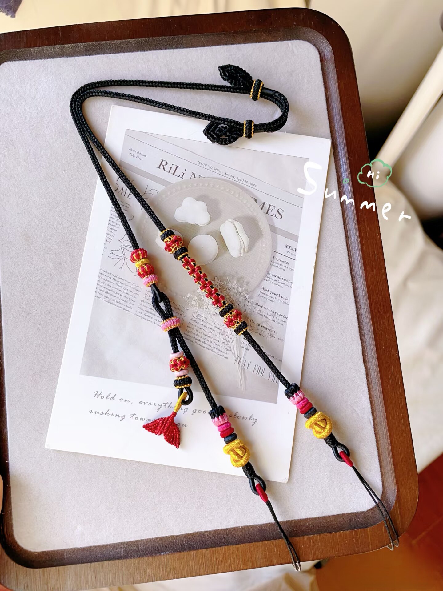 纯手工精编项链绳双耳黄金如意锁蜜蜡鱼尾吊坠绳成人宝宝周岁礼