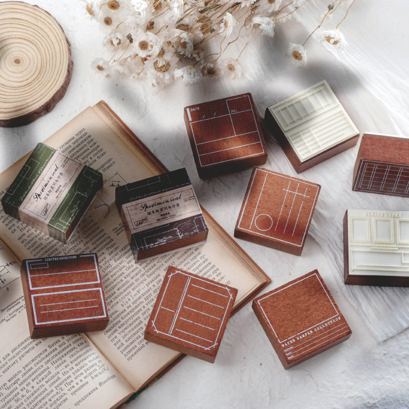 陌境 木质印章 标本师系列 创意方框标签框限定基础橡胶手帐装饰