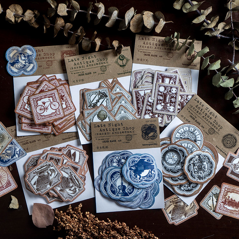 美好的一天贴纸包 深夜古董店系列 复古异形图案手帐diy装饰贴画