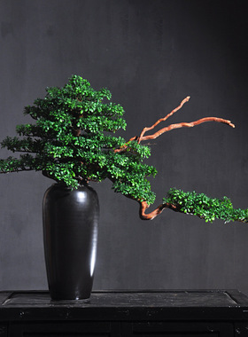 新中式迎客松摆件客厅玄关装饰大型仿真罗汉松盆景禅意办公室家居