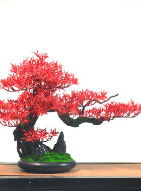 仿真红枫树室内植物景观装饰迎客松家居玄关办公室新中式创意摆件