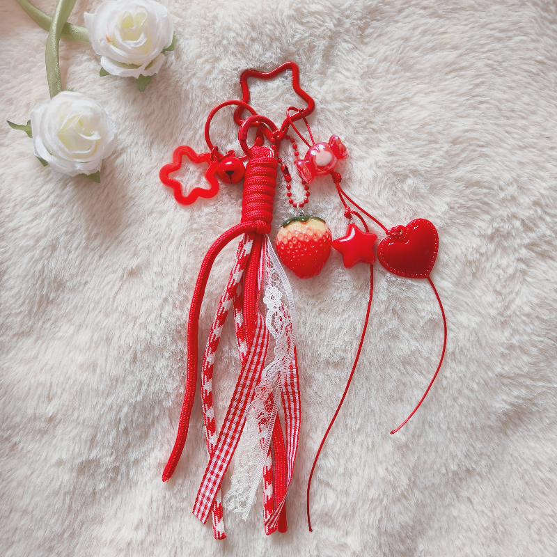 新款ins风新年红色蕾丝MIU系挂件小清新挂件时尚个性包挂饰钥匙