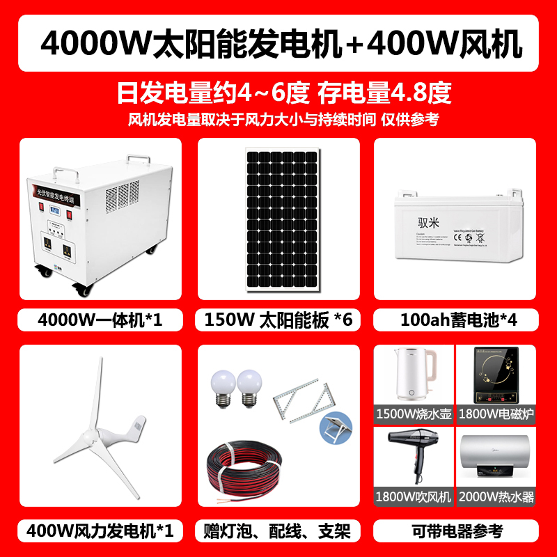 小型风光互补发电机设备家用220V车载直流逆变器充电太阳能系统板