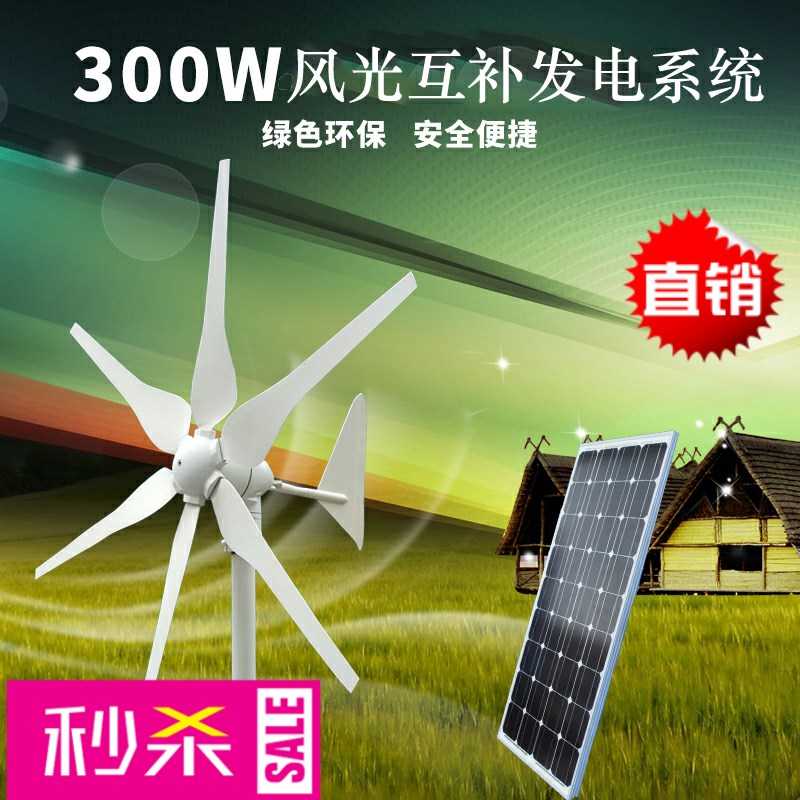 户外风光互补发电系统输出家用220V电300W风力发电机加太阳能光伏