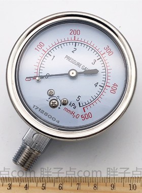 YE60膜盒压力表0-5kPa过压保护型微压表500mmH2O瓦斯千帕表调零