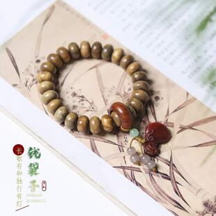 绿檀算盘珠钱袋子吊坠手串古风禅意单圈木质文玩佛珠手串直播货源