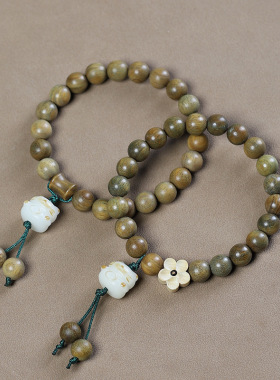 阿根廷绿檀木手串diy手链菩提根炭烧招财猫紫金鼠檀木文玩念珠女