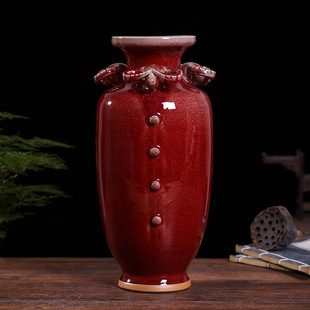 三阳开泰瓷器中式陶瓷花瓶客厅玄关摆件 颜色釉红色瓷器家居礼品