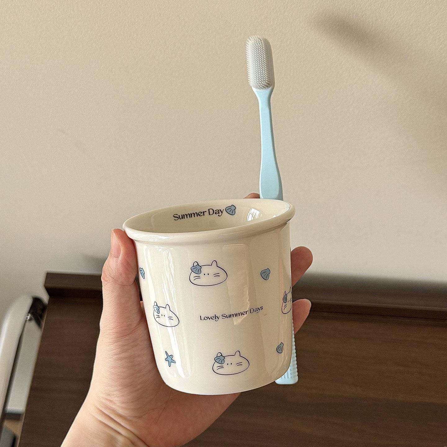 贝壳小猫陶瓷漱口杯可爱情侣亲子家用洗漱杯刷牙杯缸宿舍学生儿童