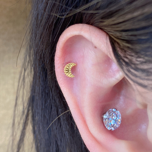 仙人 钛合金“菱格”镀金/白金耳钉耳蜗钉耳骨钉flat 0.9牙 免摘