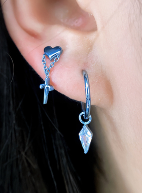 仙人 16g/18g钛合金 爱心匕首内螺纹耳钉/耳骨钉/flat /耳环吊坠