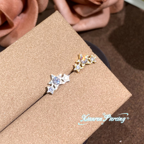 仙人f136钛合金“银河落耳”镀金/白金耳钉耳骨钉耳蜗钉大钻防敏