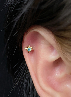 仙人 钛合金“暖阳”镀金耳钉耳蜗钉耳骨钉flat 16g 免摘睡觉防敏