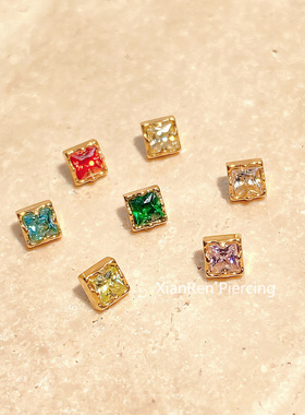 仙人 钛合金“半岛铁盒”3mm镀金耳钉/耳骨钉/唇钉 16g耳钉饰品
