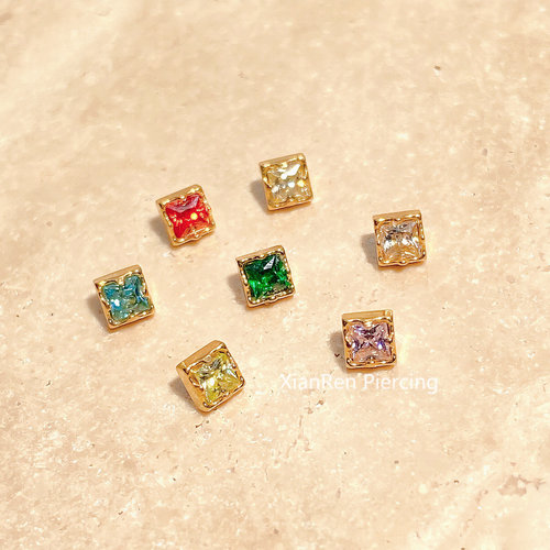 仙人 钛合金“半岛铁盒”3mm镀金耳钉/耳骨钉/唇钉 16g耳钉饰品