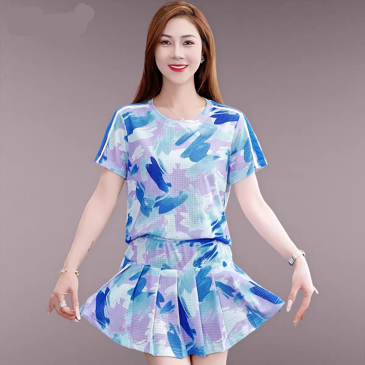 冰丝速干羽毛球服套装女网球裙夏季薄款透气休闲运动裤裙女两件套