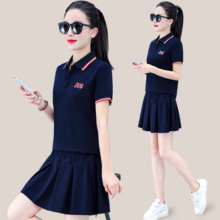 夏季休闲运动套装女学院风网球裙短袖裤裙羽毛球服两件套减龄套裙