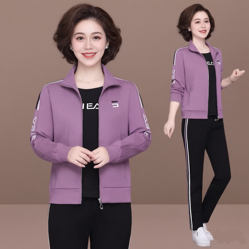 新款女士休闲运动套装春秋50岁中年人运动服晨练三件套妈妈装洋气