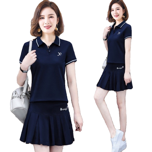 新款大码运动套装裙女时尚洋气网球裙夏季休闲棒球服羽毛球服女生