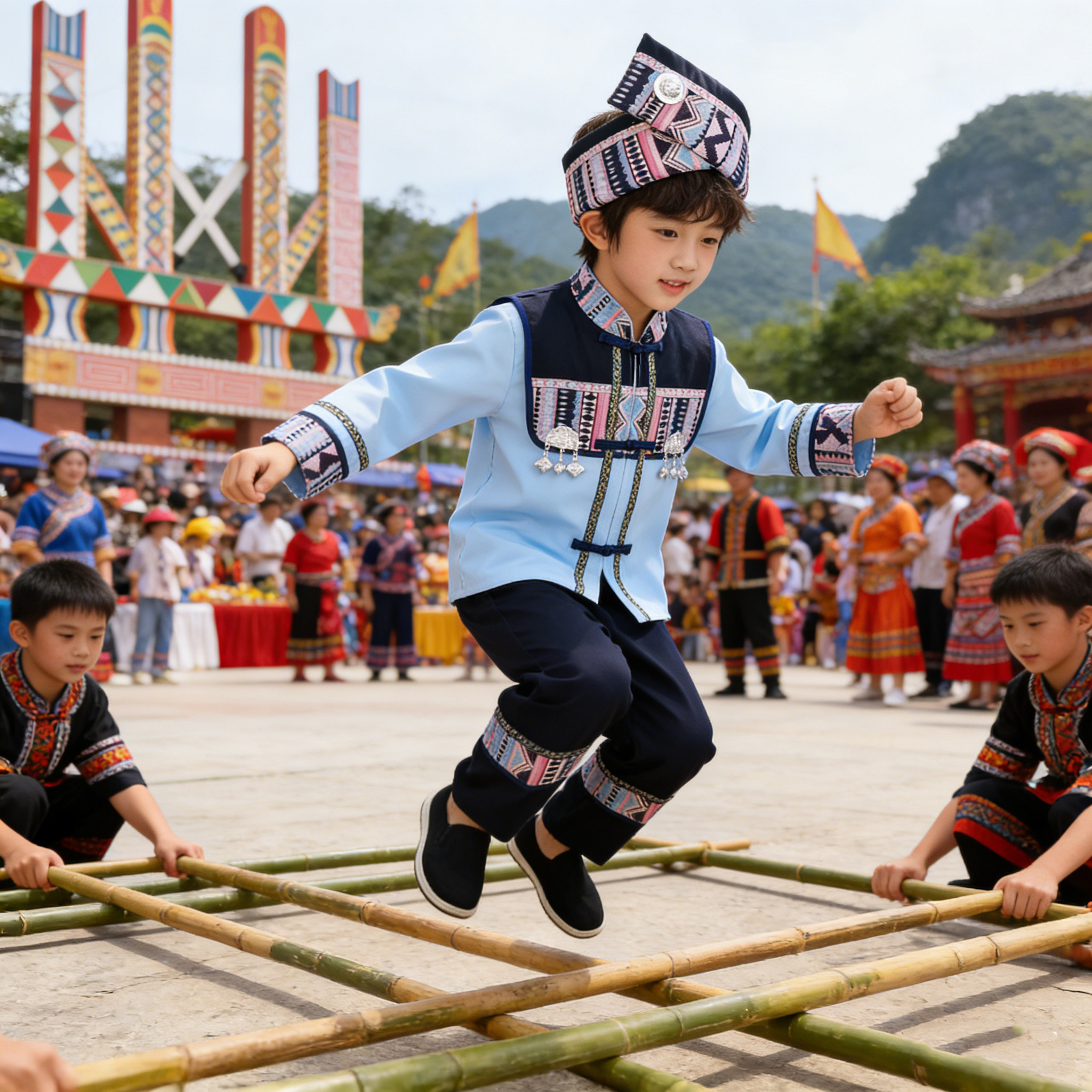 三月三壮族少数民族服装男童儿童彝族56个苗族瑶族土家族演出服饰