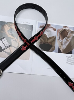 CH克罗圣剑皮带男滚轮镂空常青款藤蔓女士腰带明星同款打孔复古心