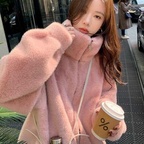 仿水貂毛环保皮草外套皮毛一体女