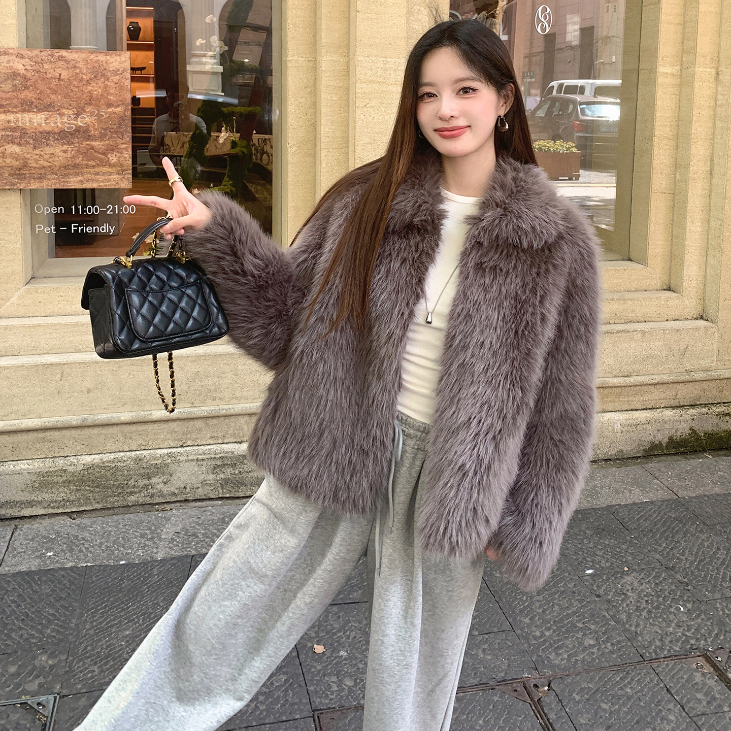 狐狸毛皮草外套皮毛一体毛毛大衣