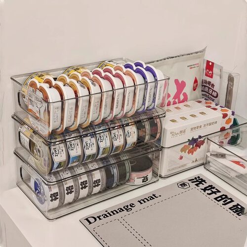 猫罐头收纳透明亚克力狗粮储存架宠物杂物零食用品家用整理盒桌面