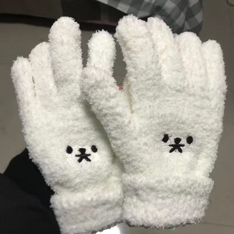 日系软萌小熊手套冬季超厚毛绒冬天手套可爱软妹保暖情侣圣诞礼物