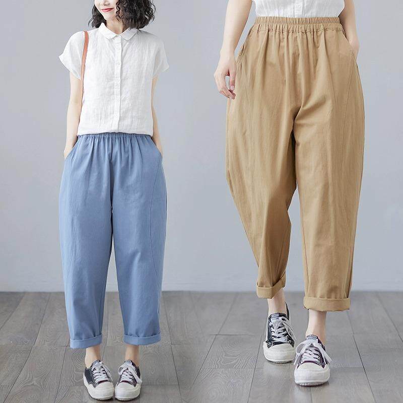 休闲九分裤女2025夏季新款宽松显瘦大码百搭纯棉女士哈伦老爹裤子