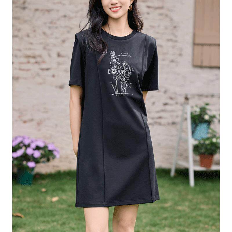 连衣裙2024新款女夏季高级感小个子显瘦气质休闲宽松短袖t恤裙子